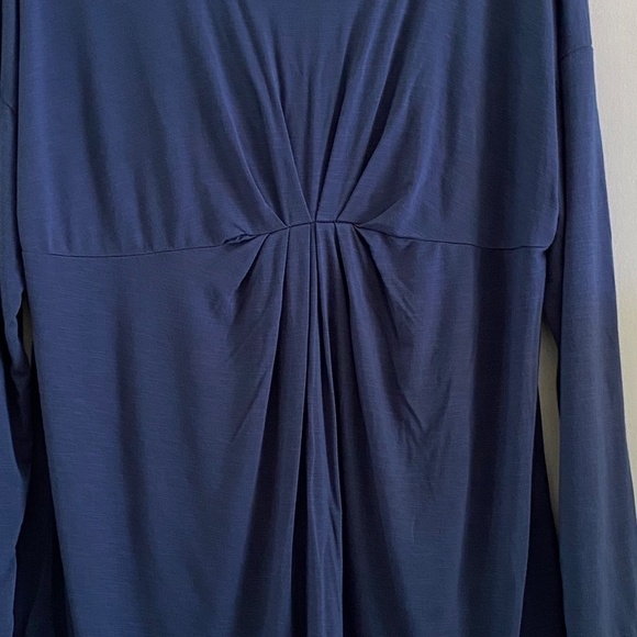 WEEKEND by Suzanne Betro size L blue long sleeve top gathered front - Picture 3 of 9